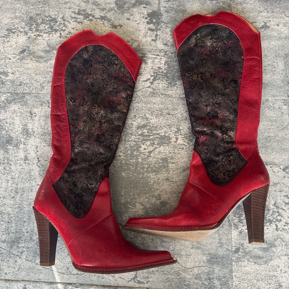 Destory Spanish Designer Red and Black Women's Western Boots